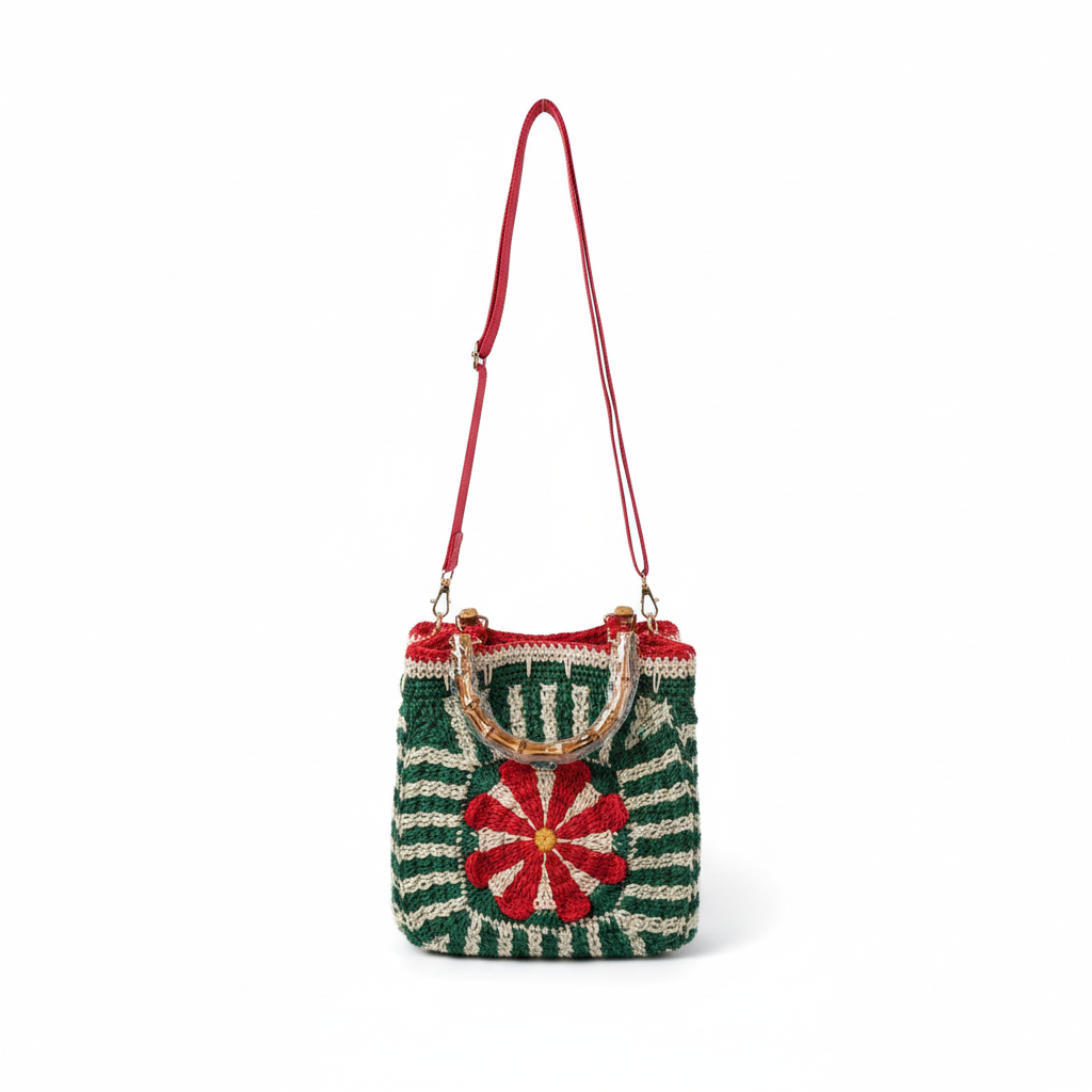 Bolsa Crochet Flor Vermelha