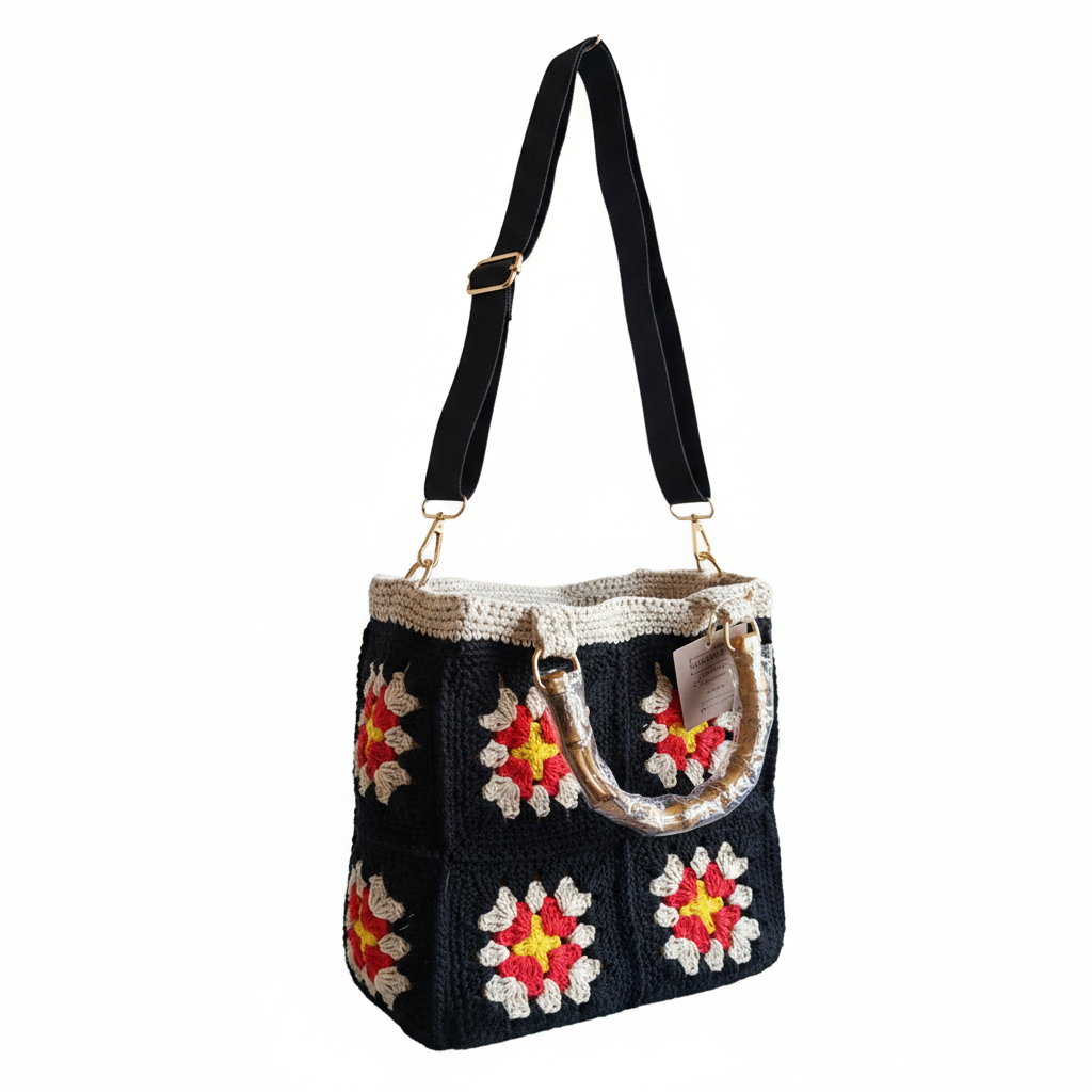 Bolsa Crochet Granny Square Preta