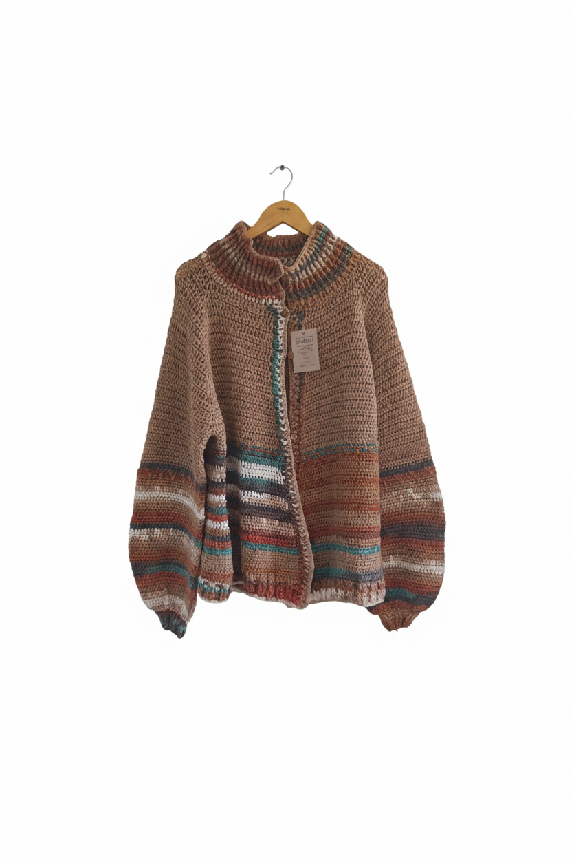 Cardigan bege fundo branco