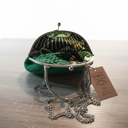 Bolsa clutch Crochet Verde Esmeralda com Forro Wax