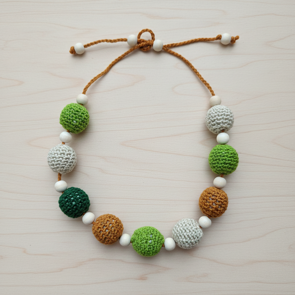 Colar Crochet Verde, Laranja e Creme