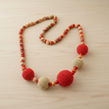 Red and Beige Crochet Necklace