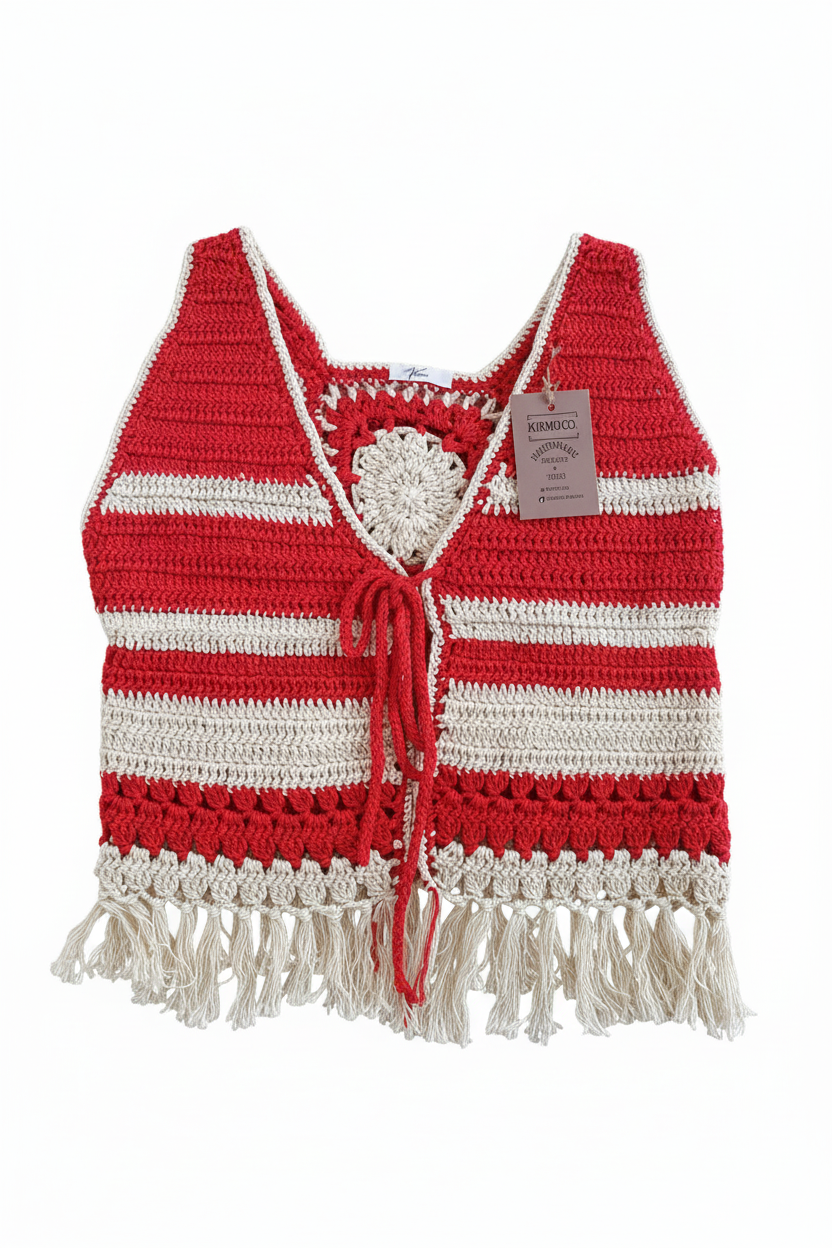 Colete de verão vermelho da Kukini Co. com design leve e confortável, ideal para dias quentes e looks casuais.