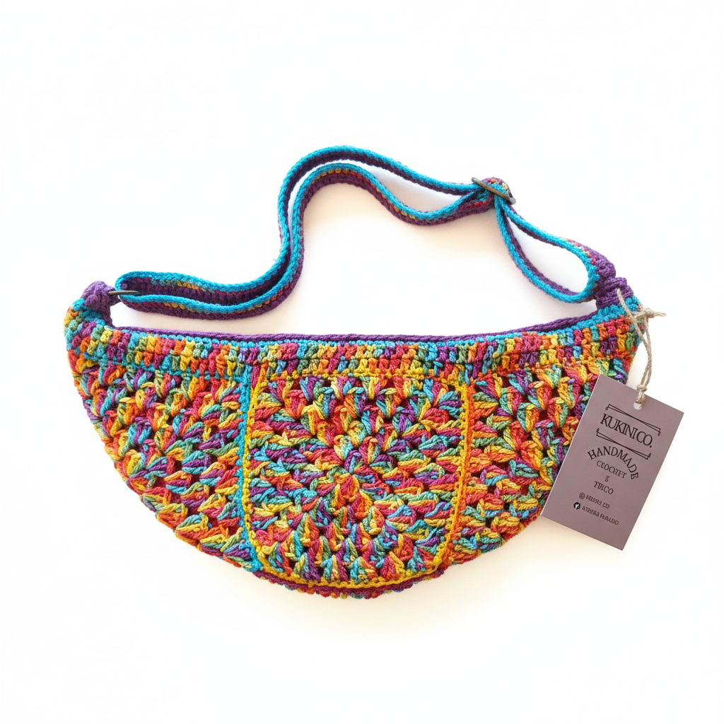 Bolsa de cintura multicolor Kukini Co. Pouchet, com alça ajustável e design compacto para uso diário.