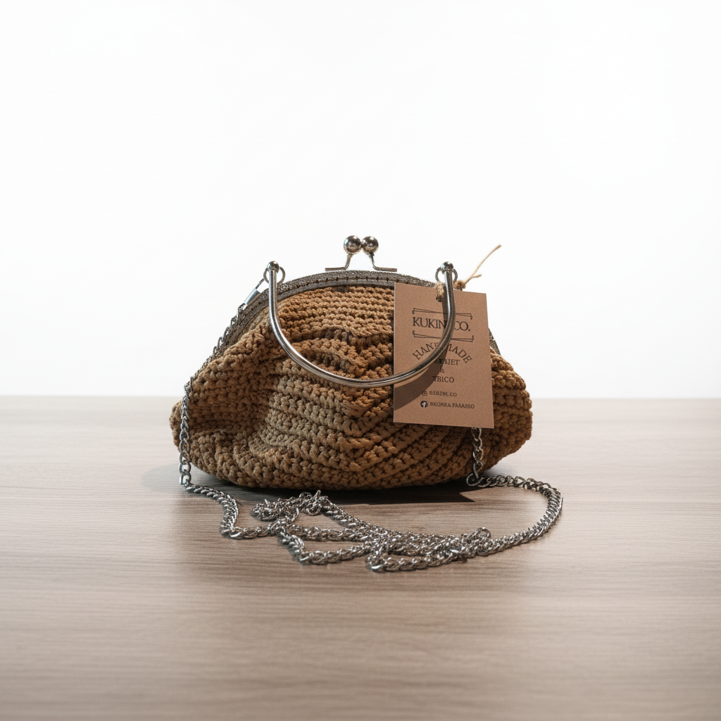 Bolsa Crochet clutch Camel com Forro Wax