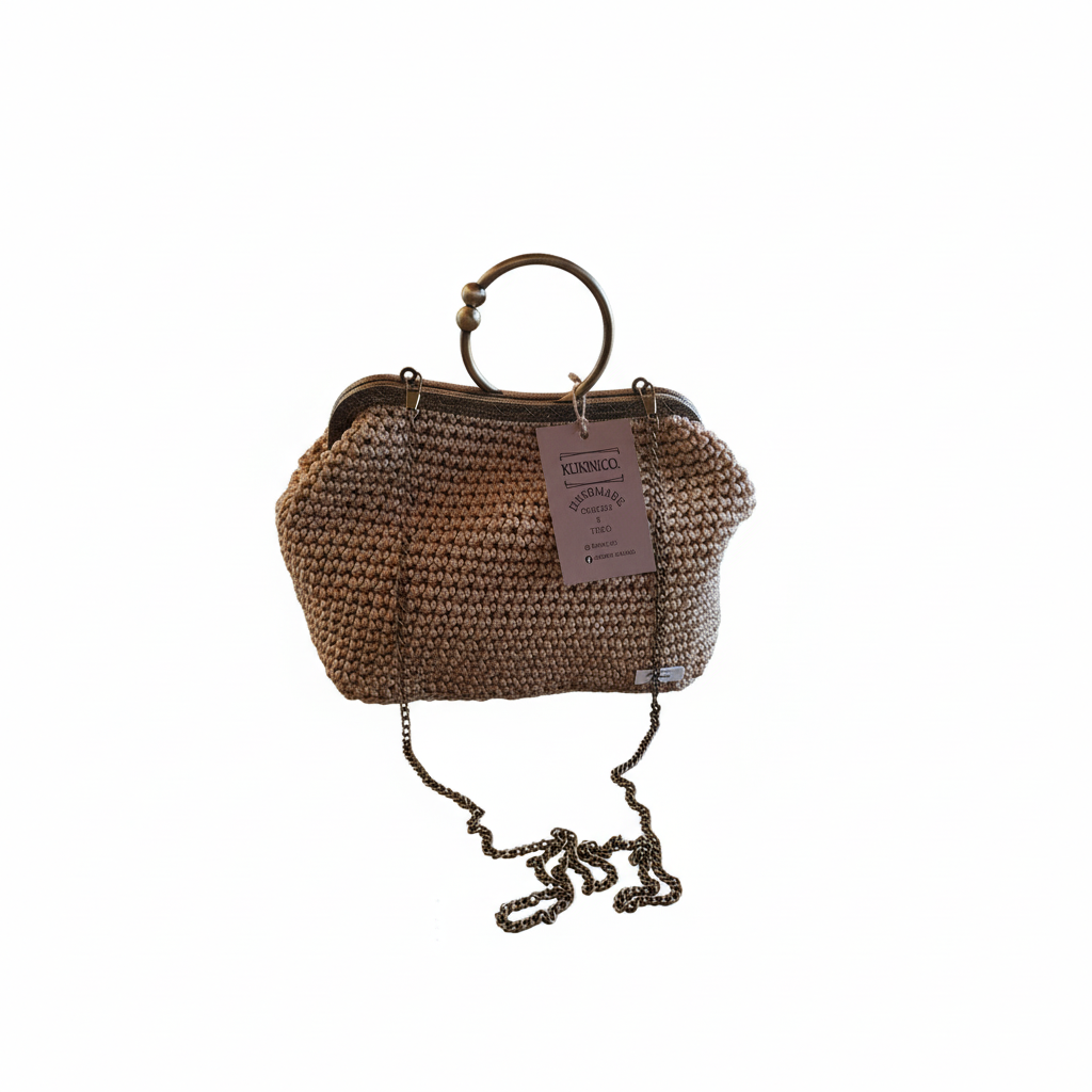 Bolsa Crochet Bege Dourada