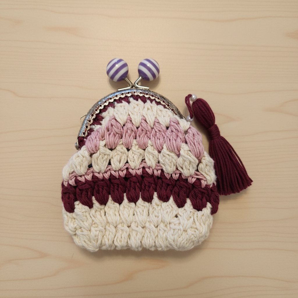 Porta-moedas Crochet Rosa e Bordô