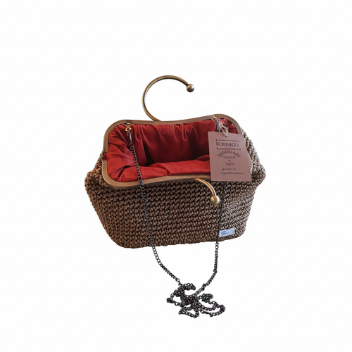 Bolsa Crochet Bege Dourada