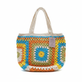 Mala de crochê de praia Granny Square Tropical da Kukini Co., com padrões coloridos e alça de mão em estilo artesanal.