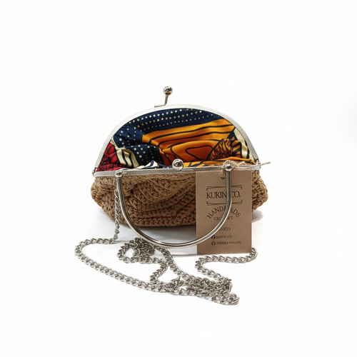 Bolsa Crochet clutch Camel com Forro Wax