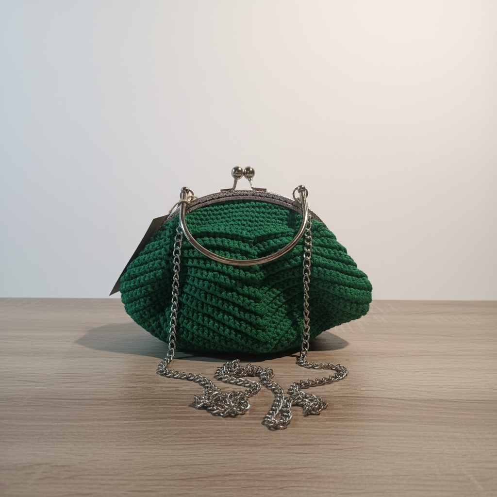Bolsa clutch Crochet Verde Esmeralda com Forro Wax