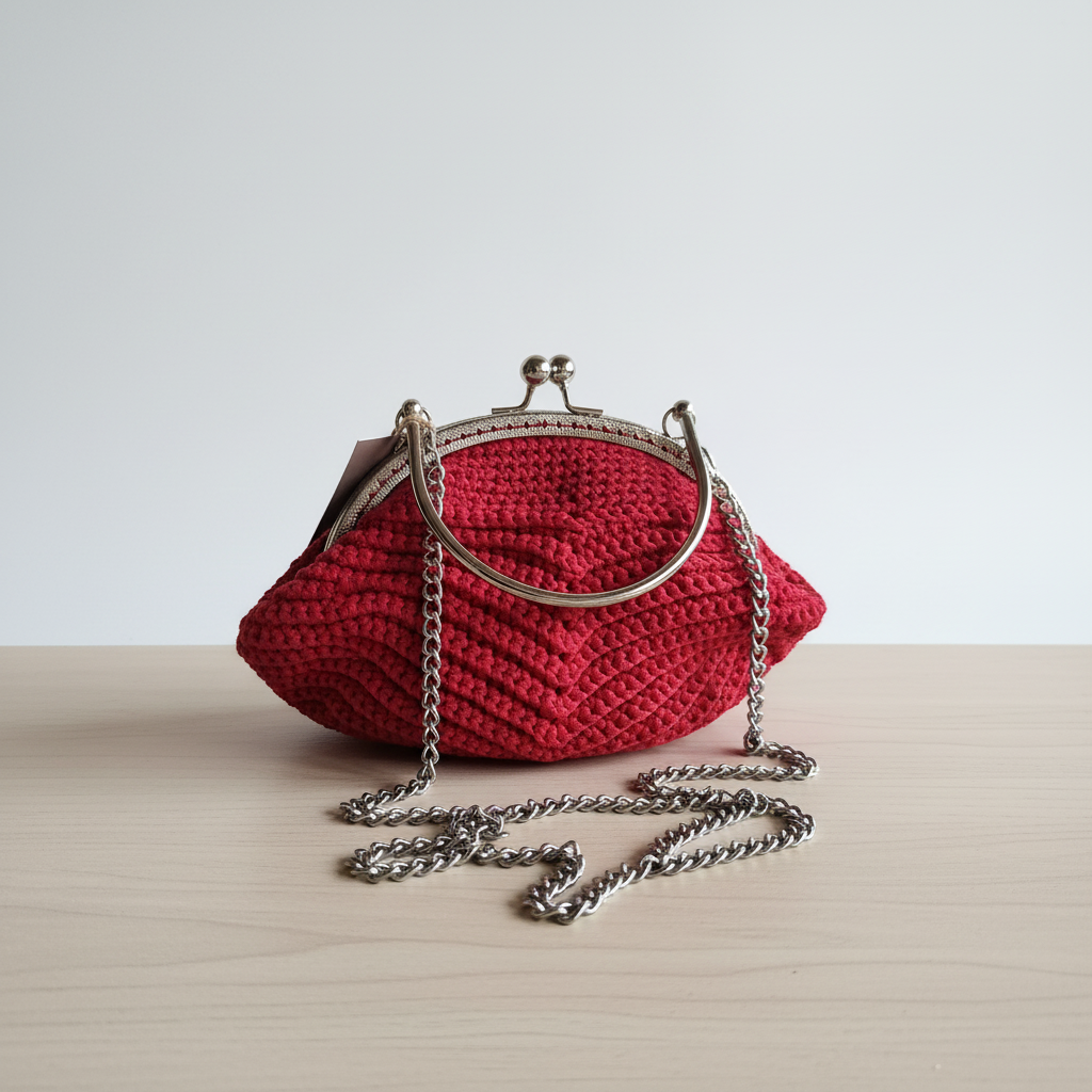 Bolsa Clutch Crochet Arco Vermelha