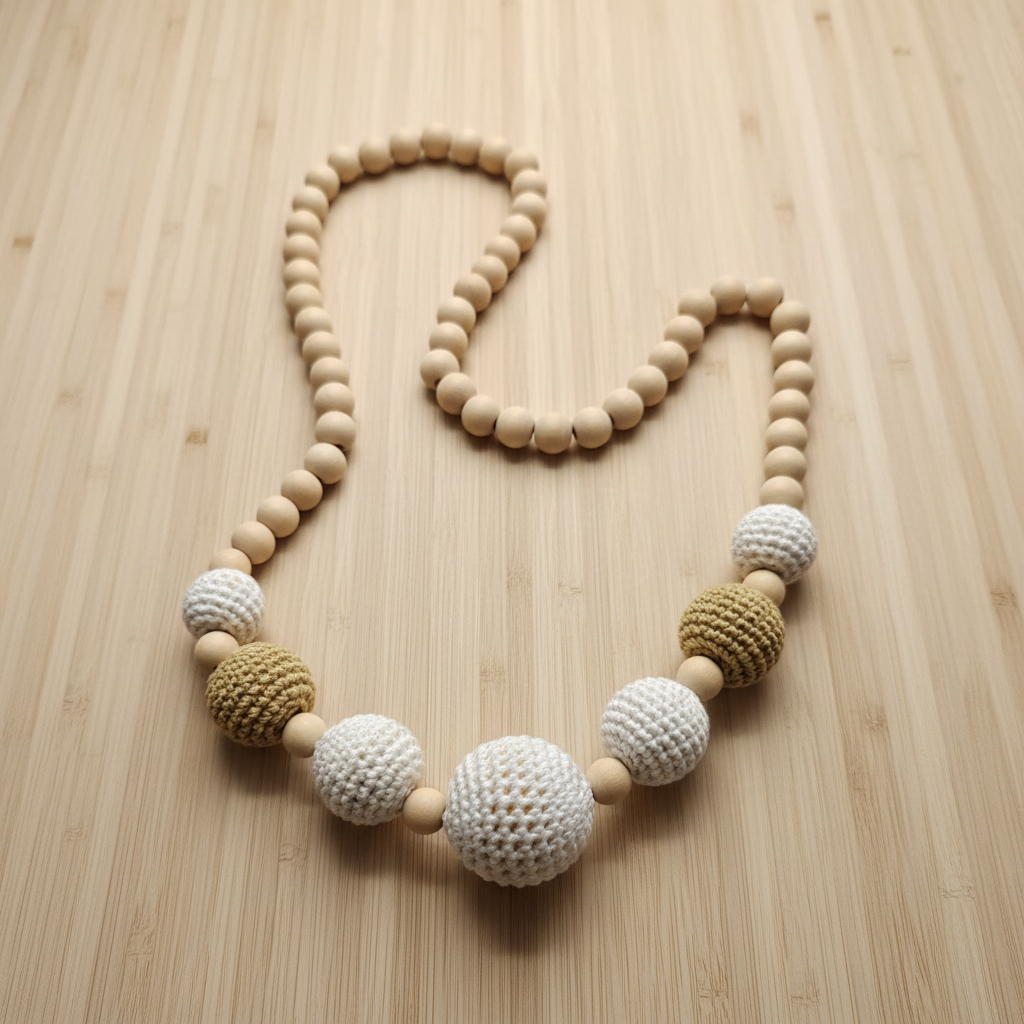 Colar Crochet Branco e Beje