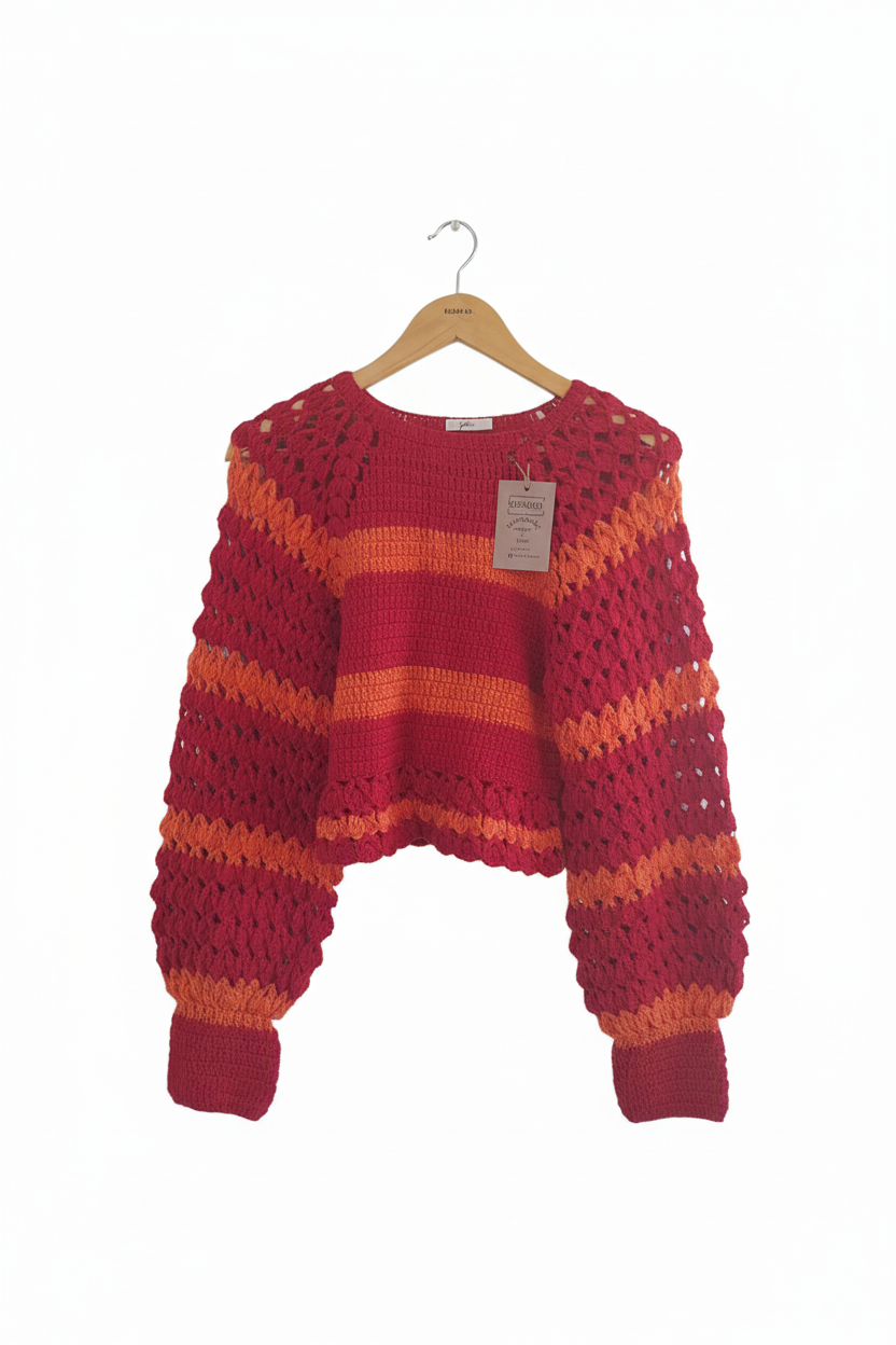 Sweater vermelho laranja fundo branco