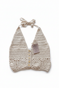 Top crochet bege fundo branco