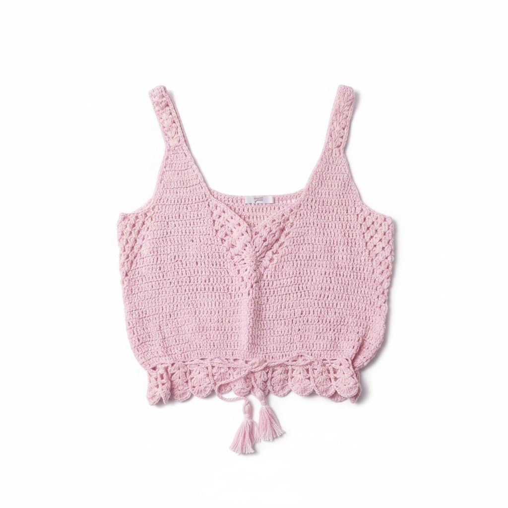 Top crochet rosa bebé com fundo branco