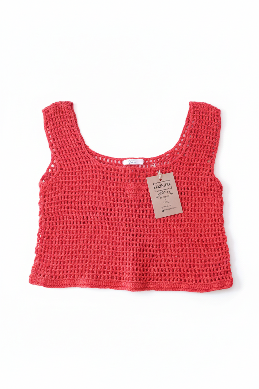 Top Crochet Vermelho Tank