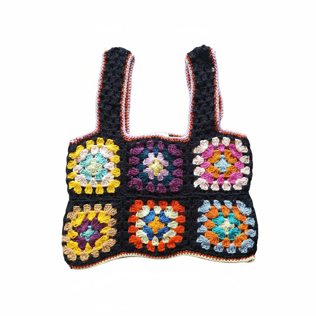 Top granny square crochet com fundo branco