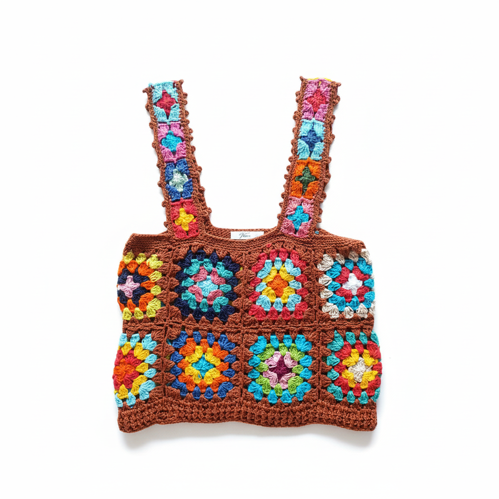 Top granny square terracota com fundo branco